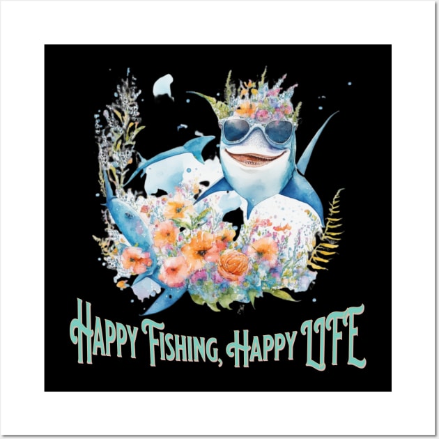 happy fishing happy life Wall Art by Happysoo Art 